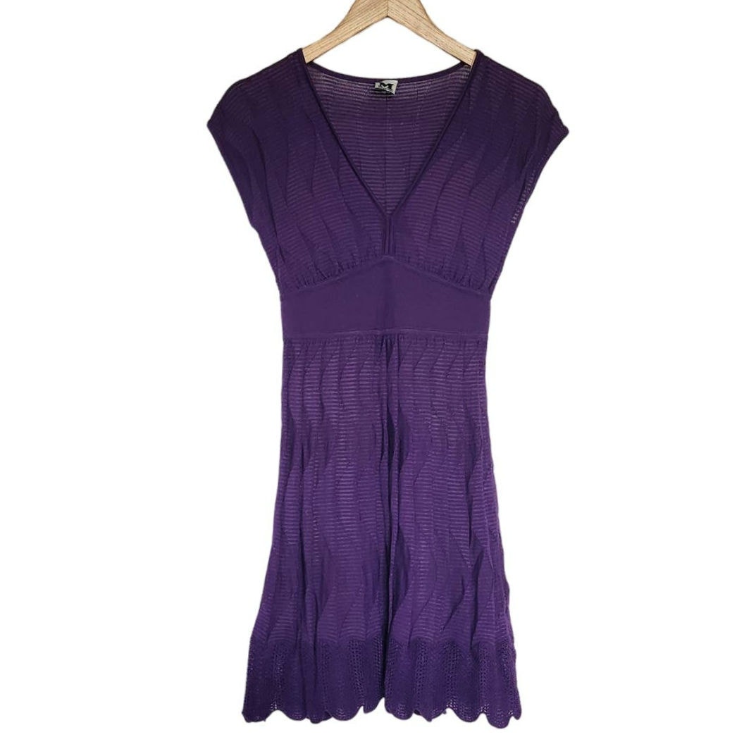 M Missoni Knit Crochet Fit & Flare Dress Purple It Size 38 / Us Size 2